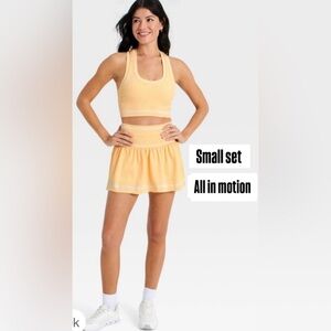 Women's Yellow Knit Mini Skirt and sport bra
